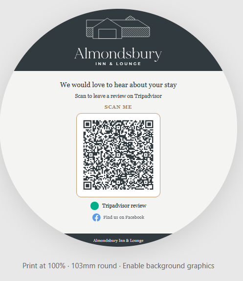 Round beer mat with Tripadvisor QR code